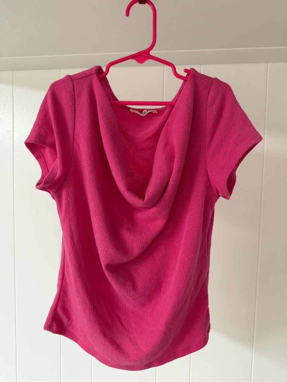 Draped Cowl Neck Short Sleeve Blouse - Hot Pink